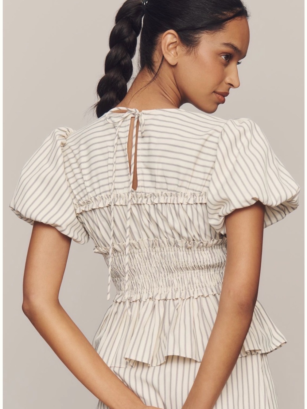 En Saison Azra Puff-Sleeve Peplum Top - Picture 2 of 6